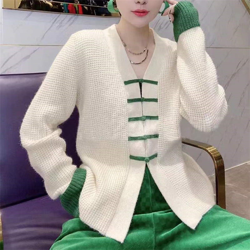 Vintage Knot Button Design Knitting Sweaters for Women-Coats & Jackets-Off the White-One Size-Free Shipping Leatheretro