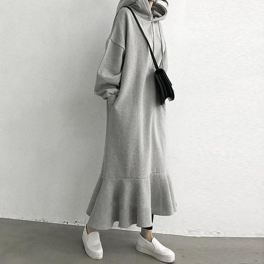 Casual Women Mermaid Long Hoodies Cozy Dresses-Dresses-Gray-One Size-Free Shipping Leatheretro