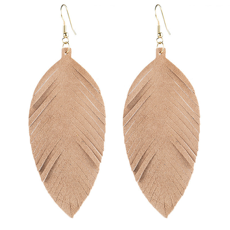 Leaves Designed Tassels Pu Leather Women Earrings-Earrings-12#-Free Shipping Leatheretro