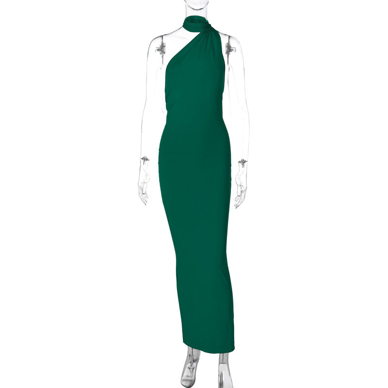 Sexy One Shoulder Sleeveless Long Evening Party Dresses-Dresses-Green-S-Free Shipping Leatheretro