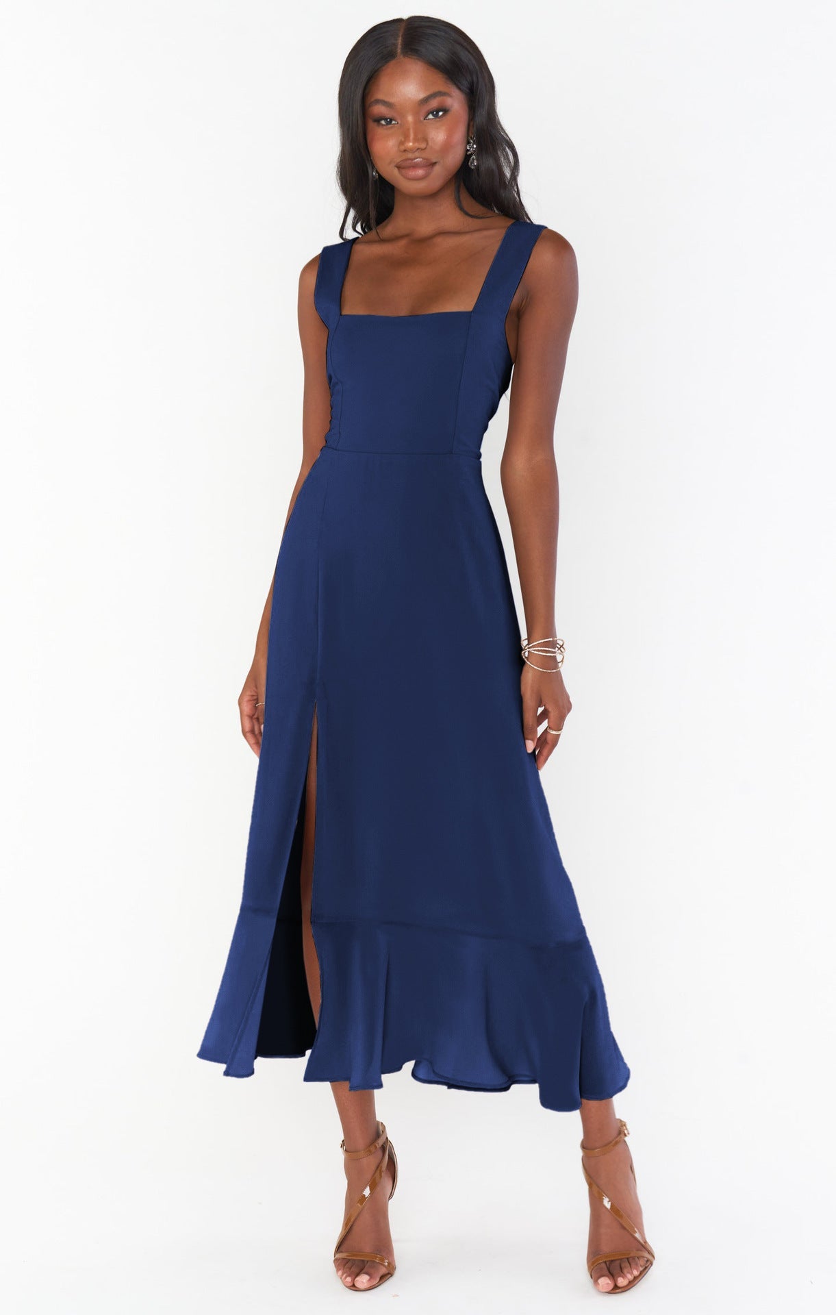 Fashion Summer Split Front Midi Dresses for Women-Dresses-Black-S-Free Shipping Leatheretro
