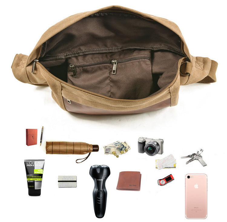 Vintage Leather Canvas Chest Bag for Men-Handbags-Khaki-Free Shipping Leatheretro