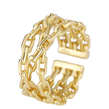 Fashion Bind Chains Silver Rings for Women-Rings-Golden-Open-end-Free Shipping Leatheretro