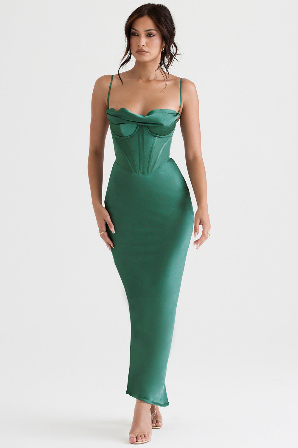 Sexy Satin Spaghetti Straps Long Dresses-Dresses-Dark Green-XS-Free Shipping Leatheretro