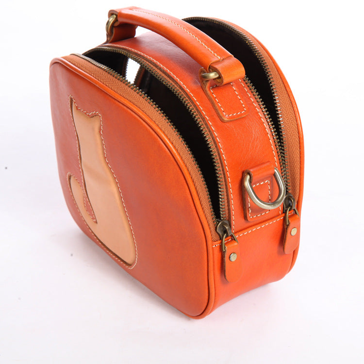 Cute Cat Design Handmade Vege Tanned Leather Bag for Women-Handbags-Wine Red-Free Shipping Leatheretro