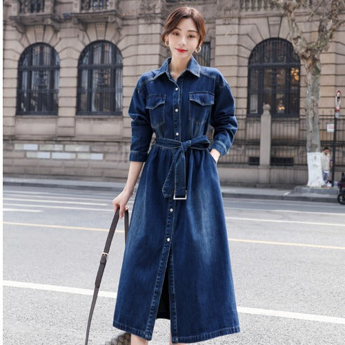 Vintage Denim Fall A Line Long Shirts Dresses-Dresses-The same as picture-M-Free Shipping Leatheretro