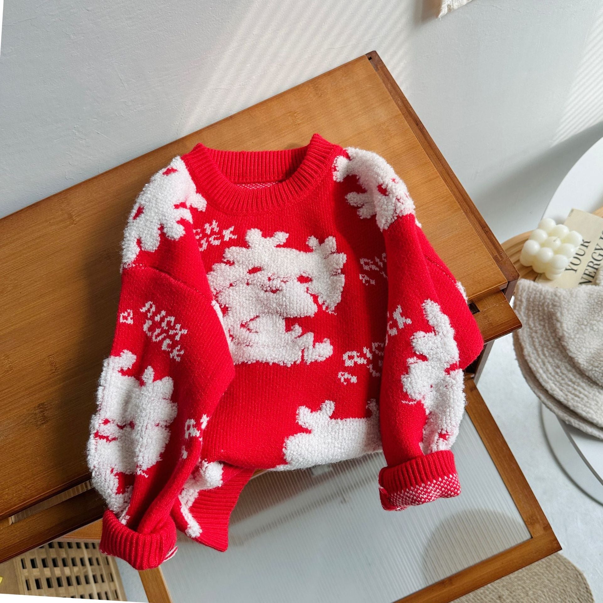 Lovely Knitted Kid's Pullover Sweaters-Shirts & Tops-Red-90cm-Free Shipping Leatheretro