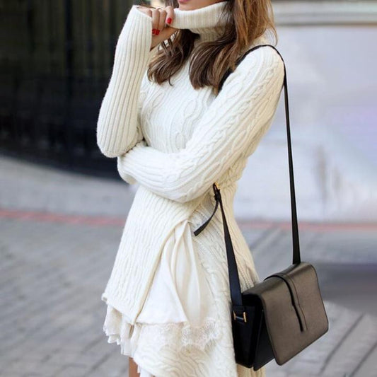 Women Plus Size Winter Sweater Dresses-Mini Dresses-White-S-Free Shipping Leatheretro