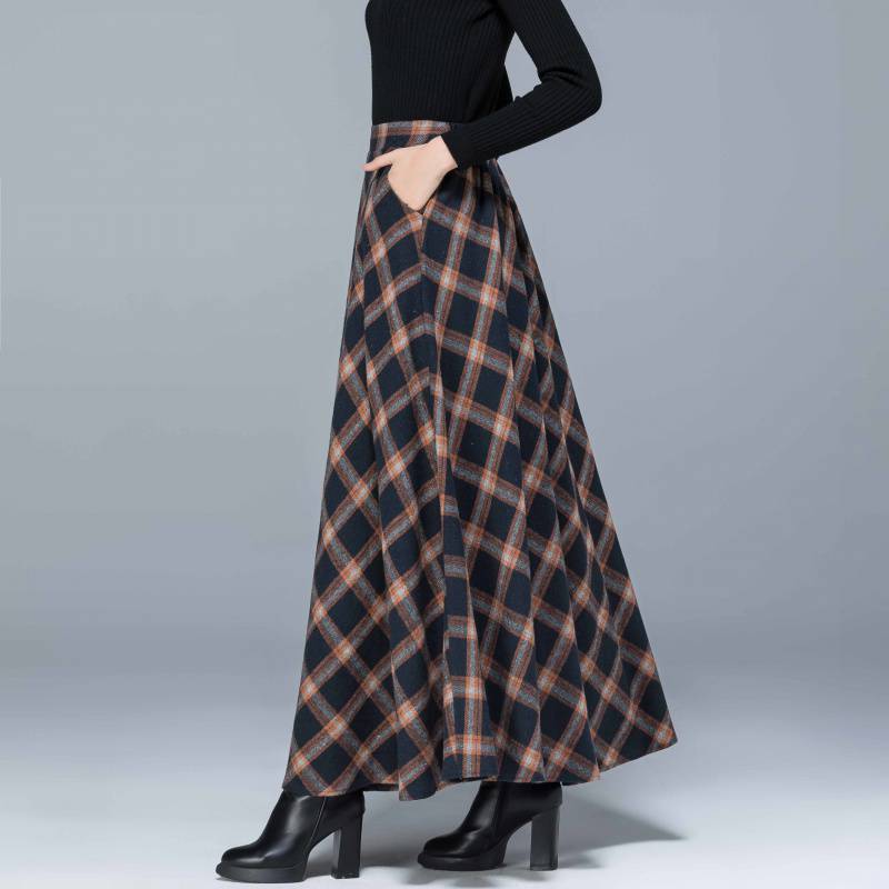Fall/winter High Elastic Waist Wool Long Skirts-Skirts-E-M 40-50kg-Free Shipping Leatheretro