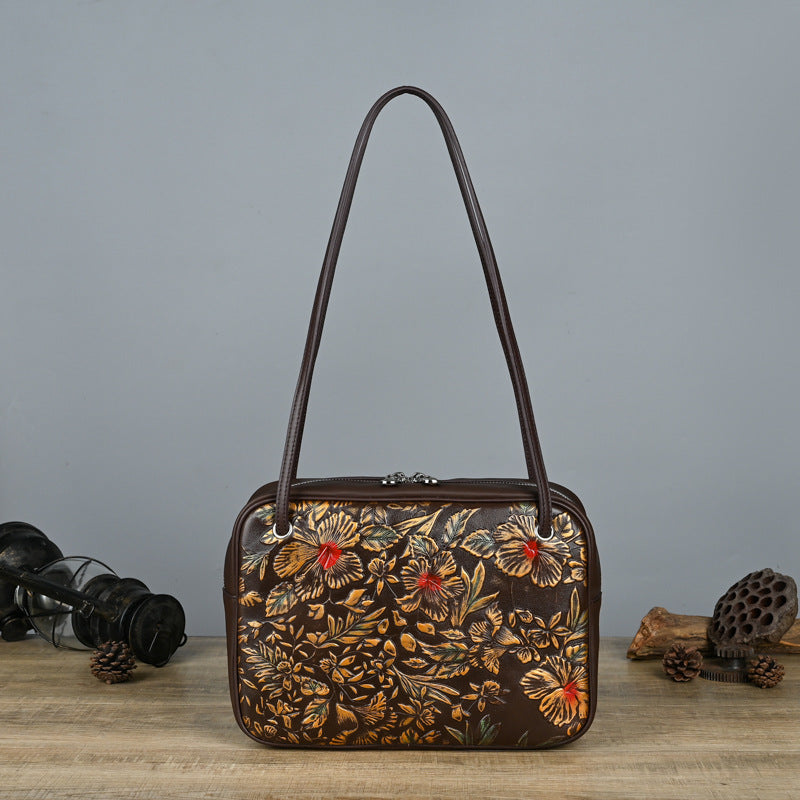 Vintage Handmade Cowhide Leather Shoulder Handbags 6022-Handbags-Brown-Free Shipping Leatheretro