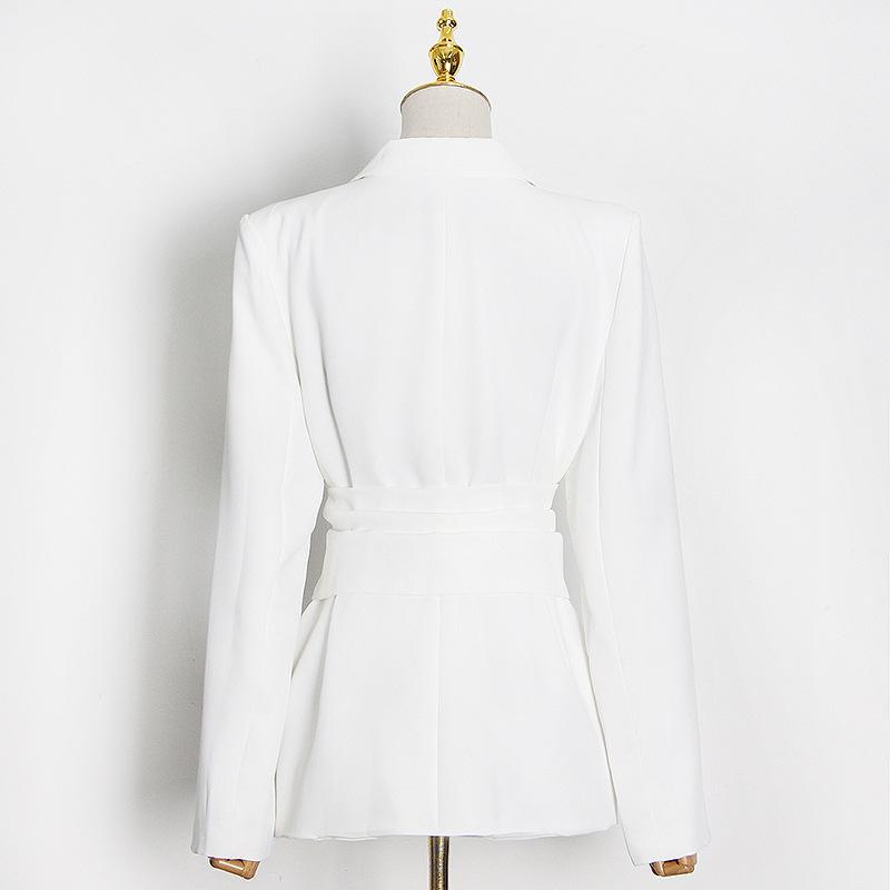 Luxury classsy white blazers with Belt-Blazers-White-S-Free Shipping Leatheretro