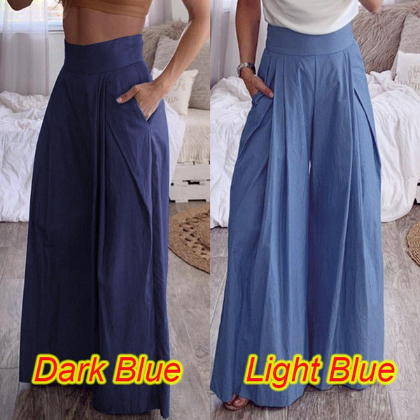 Casual High Waist Pocket Pants for Women-Pants-Dark Blue-M-Free Shipping Leatheretro