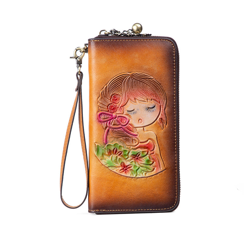 Vintage Handmade Leather Wallet for Women 809-Handbags, Wallets & Cases-Yellow-Free Shipping Leatheretro