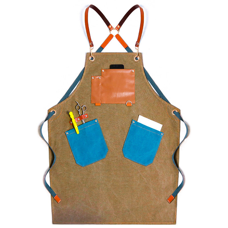 Durable Leather Canvas Aprons for Work P245-Canvas Aprons-Yellow-Free Shipping Leatheretro
