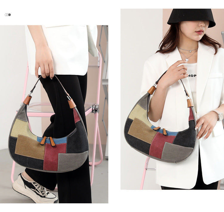Designed Moon Shaped Canvas Bags for Women 1662-Handbags-The same as picture-Free Shipping Leatheretro