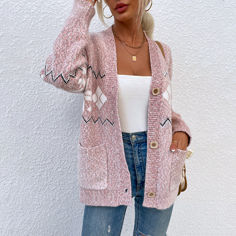 Fashion Christmas Flake Knitted Cardigan Coats-Shirts & Tops-Pink-S-Free Shipping Leatheretro