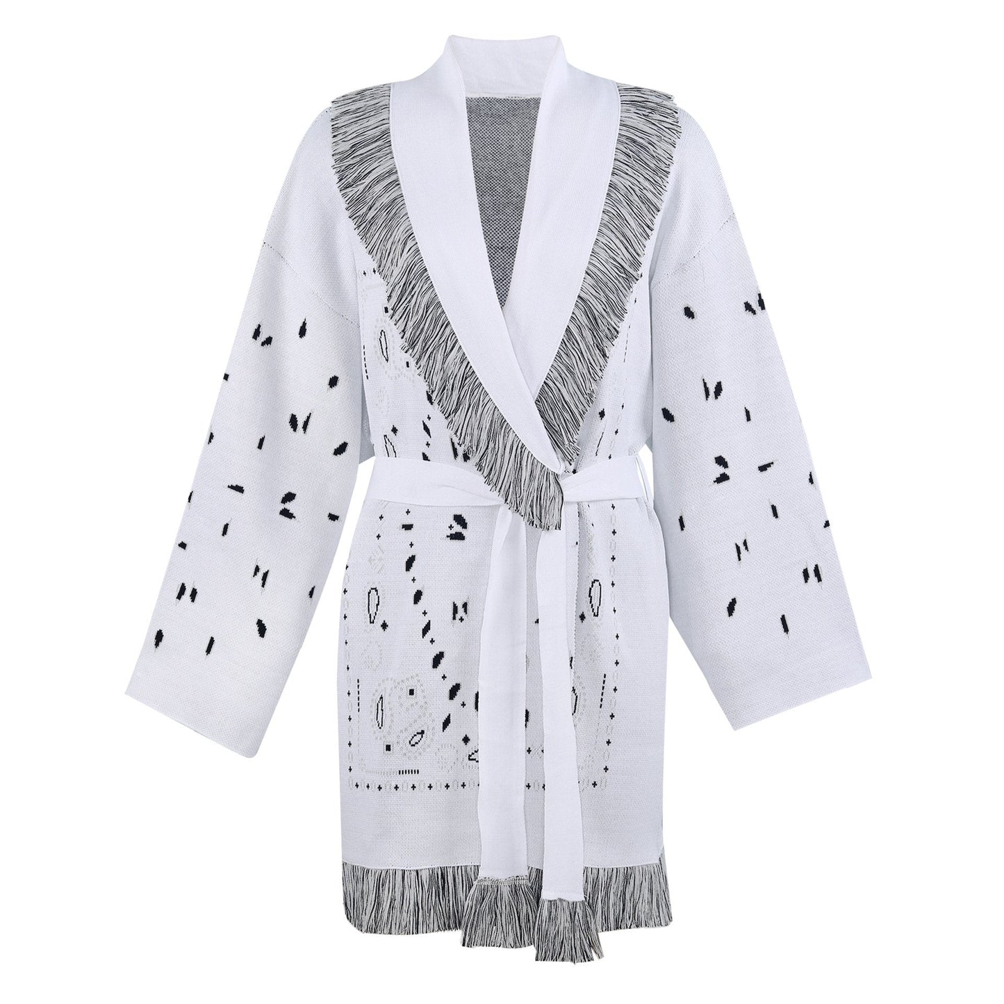 Leisure Women Tassel Bandage Cardigans Sweaters-White-S-Free Shipping Leatheretro