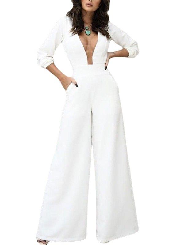 Summer Long Sleeves Sexy Overalls Jumpsuits-Jumpsuits-White-S-Free Shipping Leatheretro