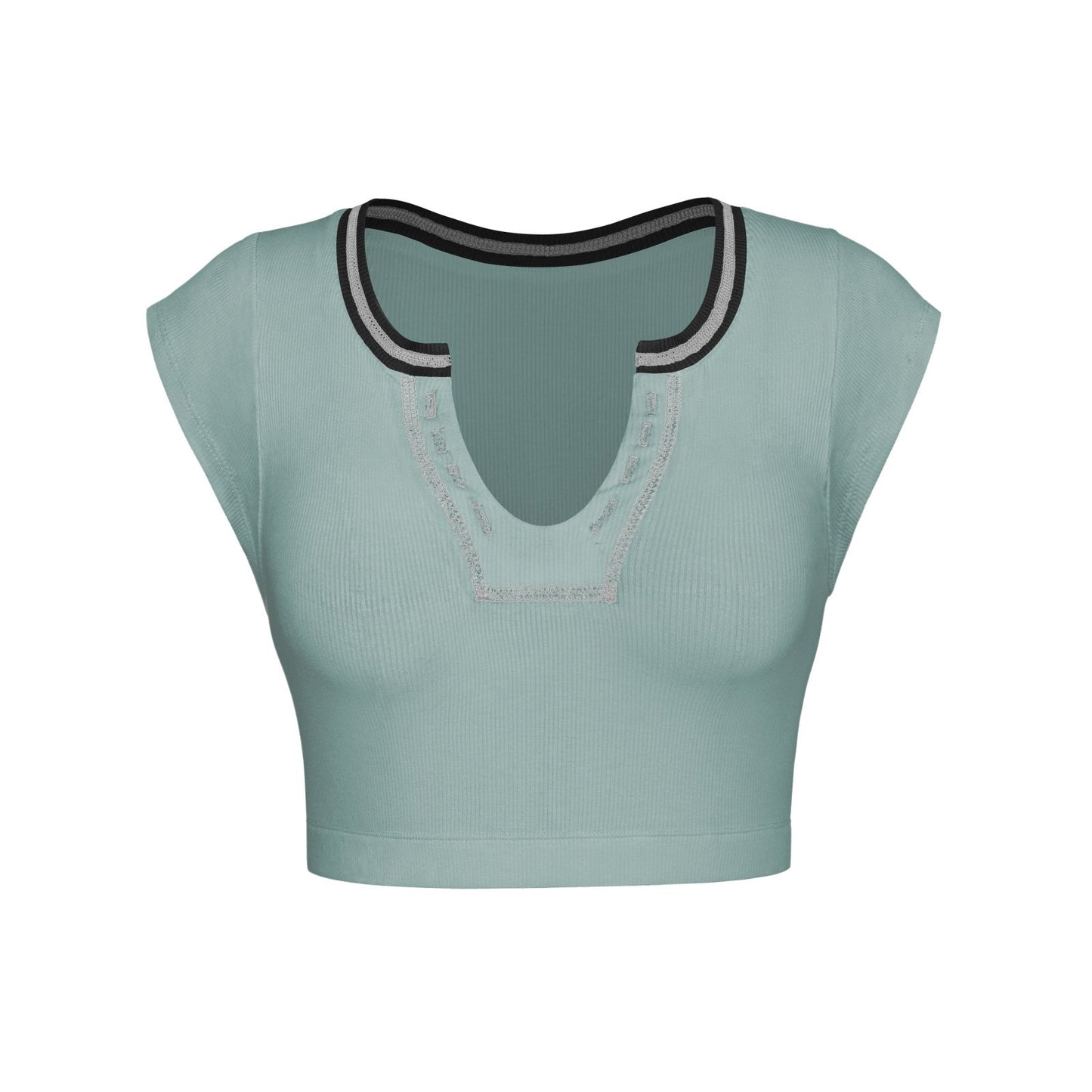 Sexy Designed Midriff Baring Knitted T Shirts-Shirts & Tops-Light Green-XS-Free Shipping Leatheretro