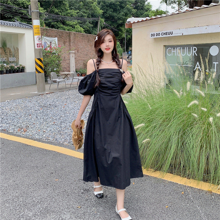 Off The Shoulder Summer Puff Sleeves Plus Sizes A-line Dresses-Dresses-Black-L 50-60 kg-Free Shipping Leatheretro