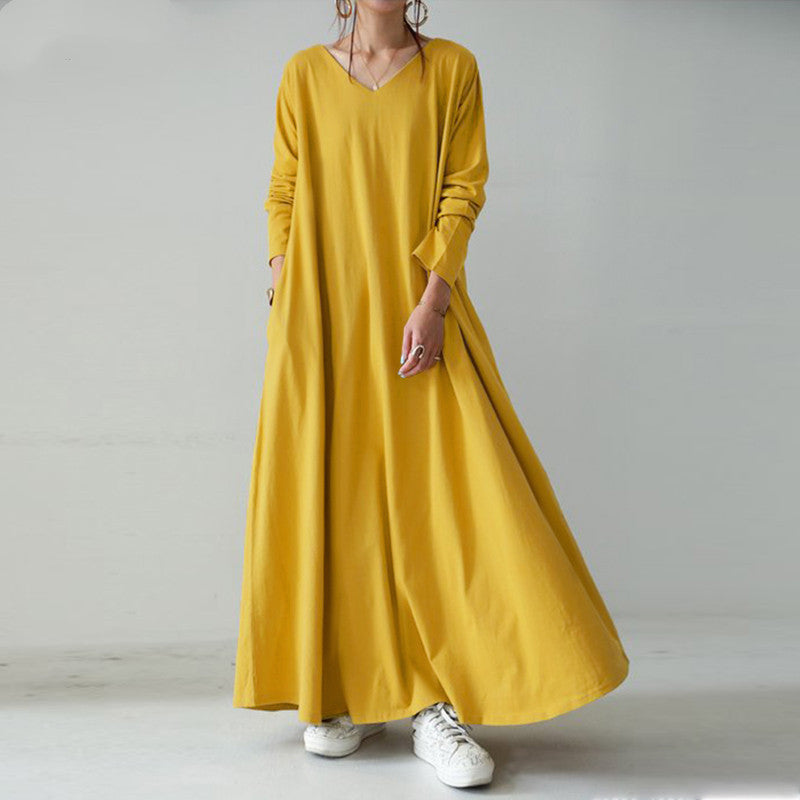 Casual Women Long Dresses Cozy Dresses-Dresses-Yellow-S-Free Shipping Leatheretro