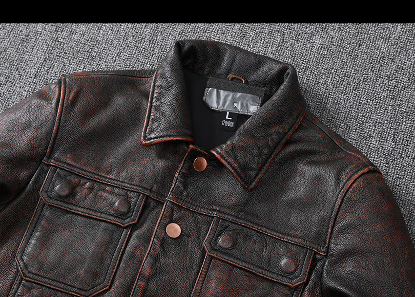 Vintage Cowhide Leather Overcoats Jackets for Men-Coats & Jackets-Brown-S-Free Shipping Leatheretro