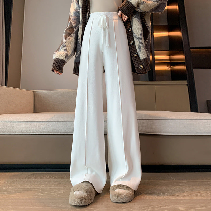 Casual Soft High Waist Winter Wide Legs Pants-White-One Size 45kg-65kg-Free Shipping Leatheretro