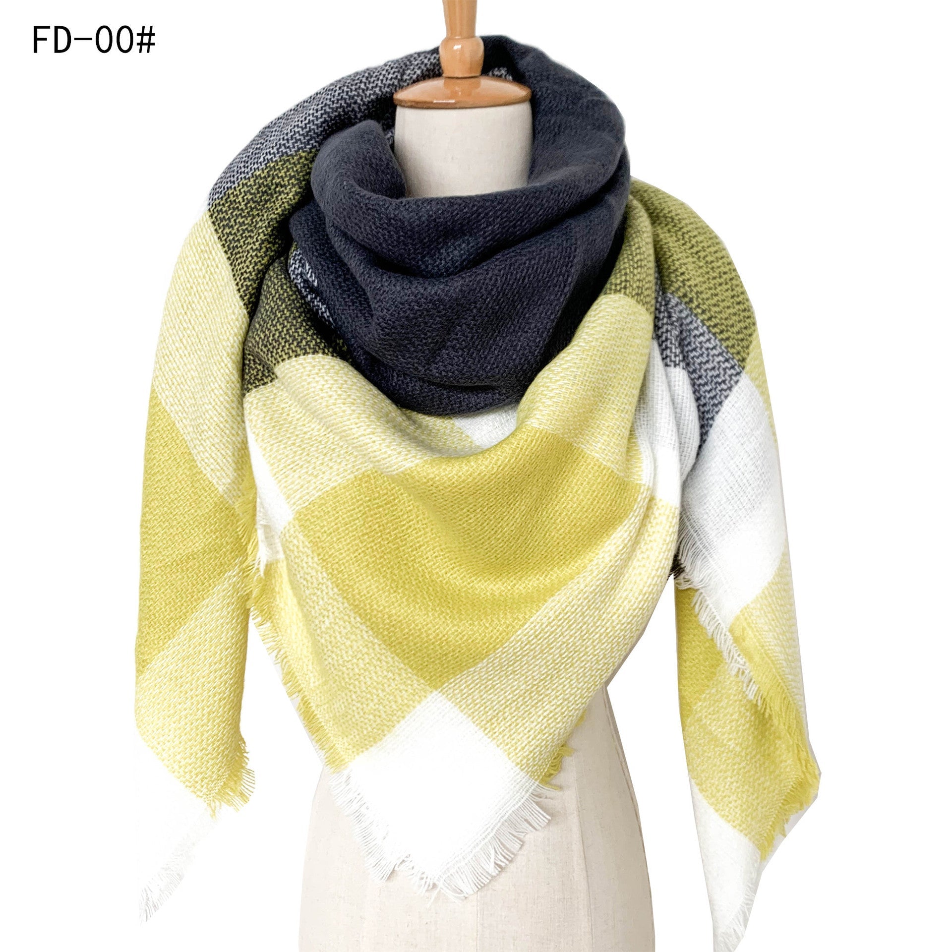 Winter Warm Plaid Scarves for Women-Scarves & Shawls-Yellow Plaid-140cm-Free Shipping Leatheretro