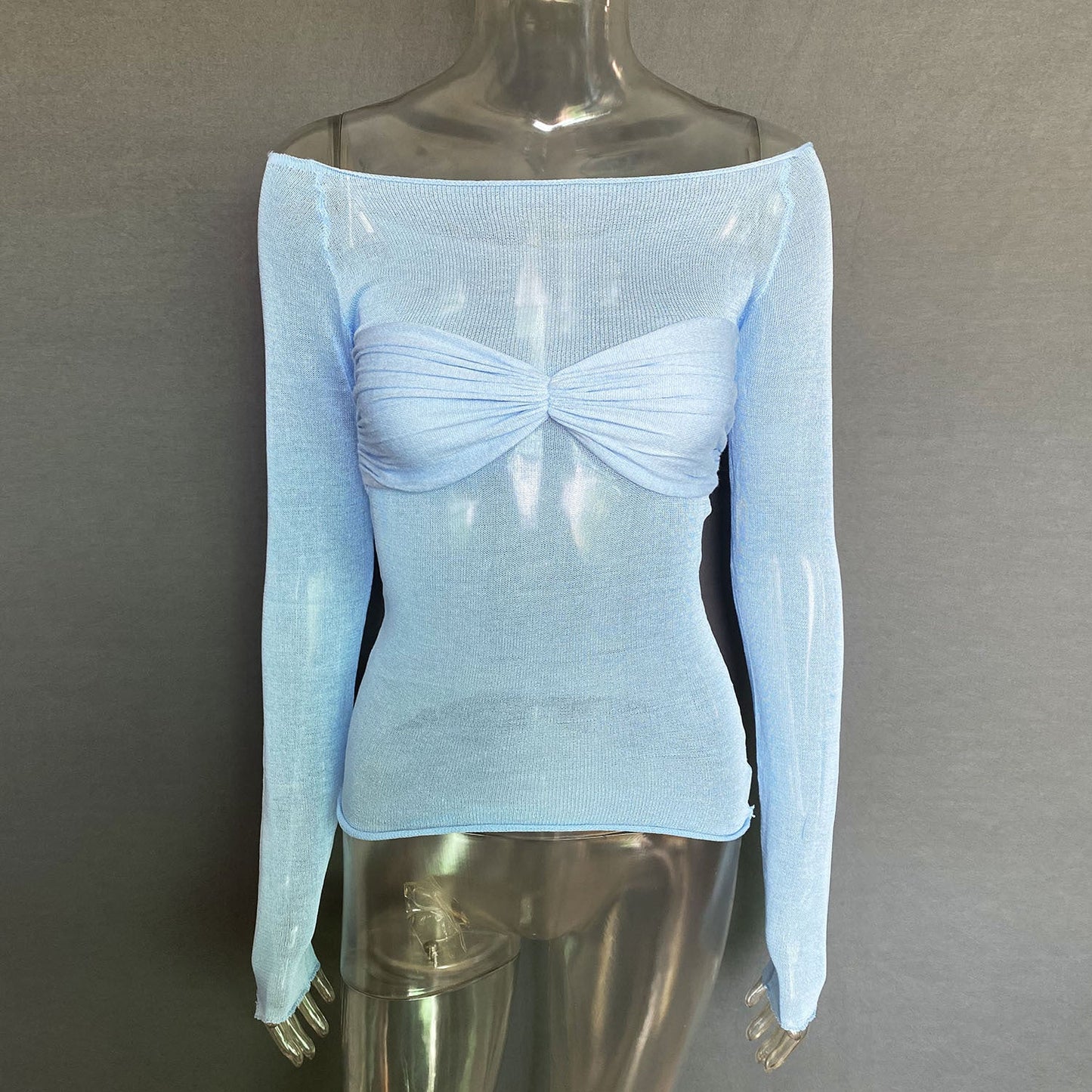 Sexy Off The Shoulder See Through Women Tops-Shirts & Tops-Sky Blue-S-Free Shipping Leatheretro