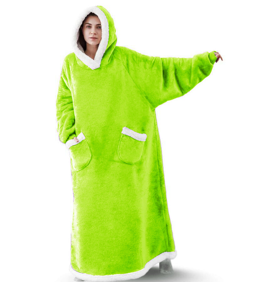 Winter Fleece Warm Long Hoodies Blanket-Sleepwear & Loungewear-Bright Green-120cm-Free Shipping Leatheretro