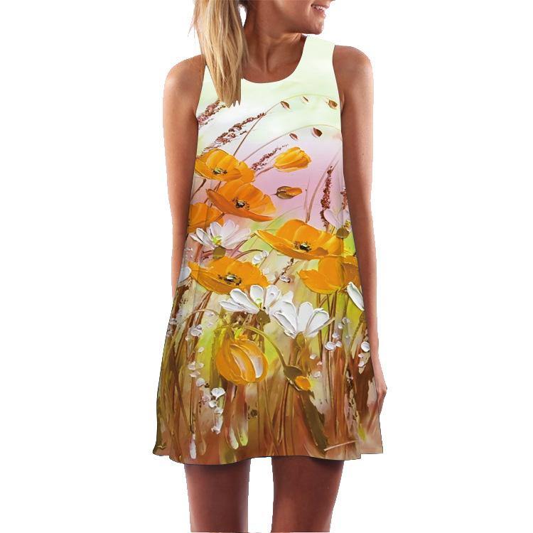 Summer 3D Floral Print Sleeveless Mini Short Dresses-Mini Dresses-9-S-Free Shipping Leatheretro