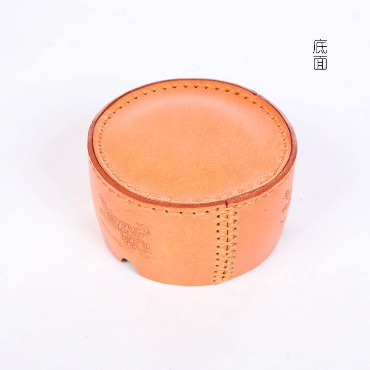 Handmade Leather Round Shape Ashtray-A-Free Shipping Leatheretro