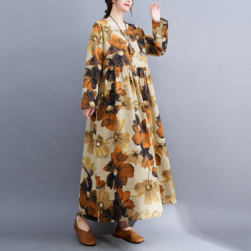 Floral Design Plus Sizes Fall Dresses-Dresses-Floral-M-Free Shipping Leatheretro