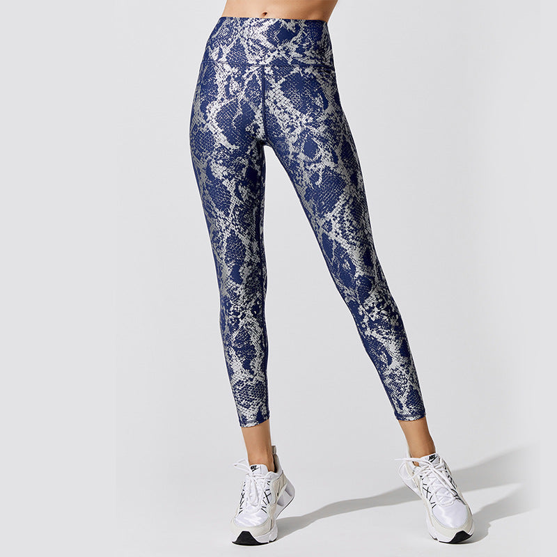 Sexy Elastic Snake Print Sports Suits-Activewear-Blue-S-Free Shipping Leatheretro