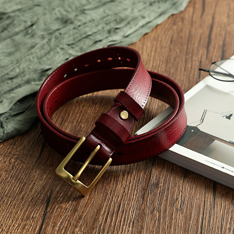 Hanmade Vege Tanned Leather Belt for Women 61006-Belts-Green-105-125-Free Shipping Leatheretro