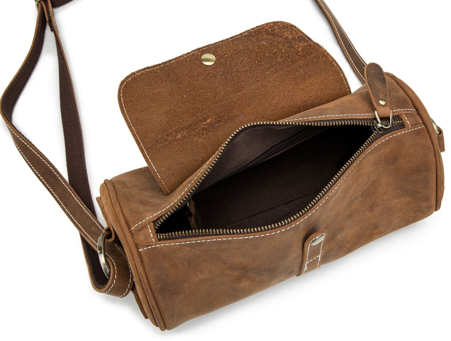 Fashion Samll Leather Barrel Bag XY001-Leather Bags-Dark Brown-Free Shipping Leatheretro