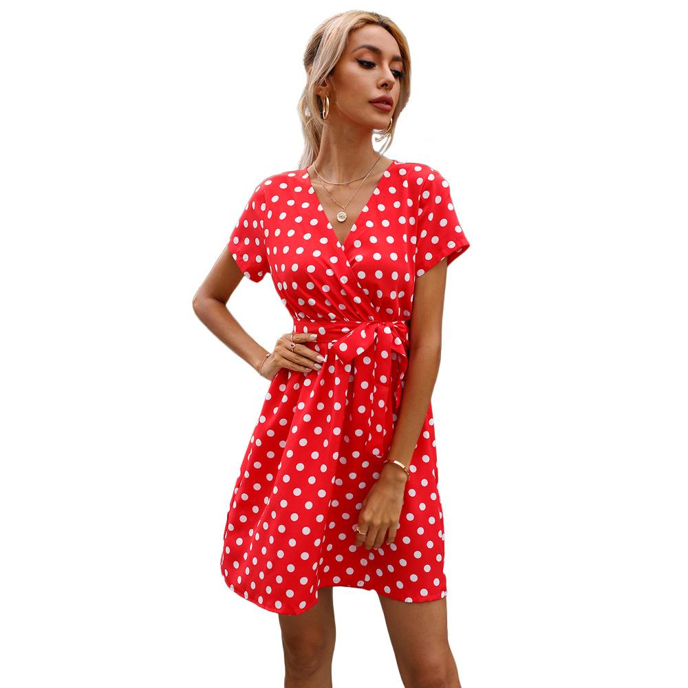 Casual Polk Dot Summer Short Dresses-Mini Dresses-Red-S-Free Shipping Leatheretro