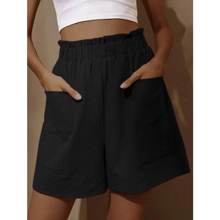 Casul Linen High Waist Summer Shorts for Women-Pants-Black-S-Free Shipping Leatheretro