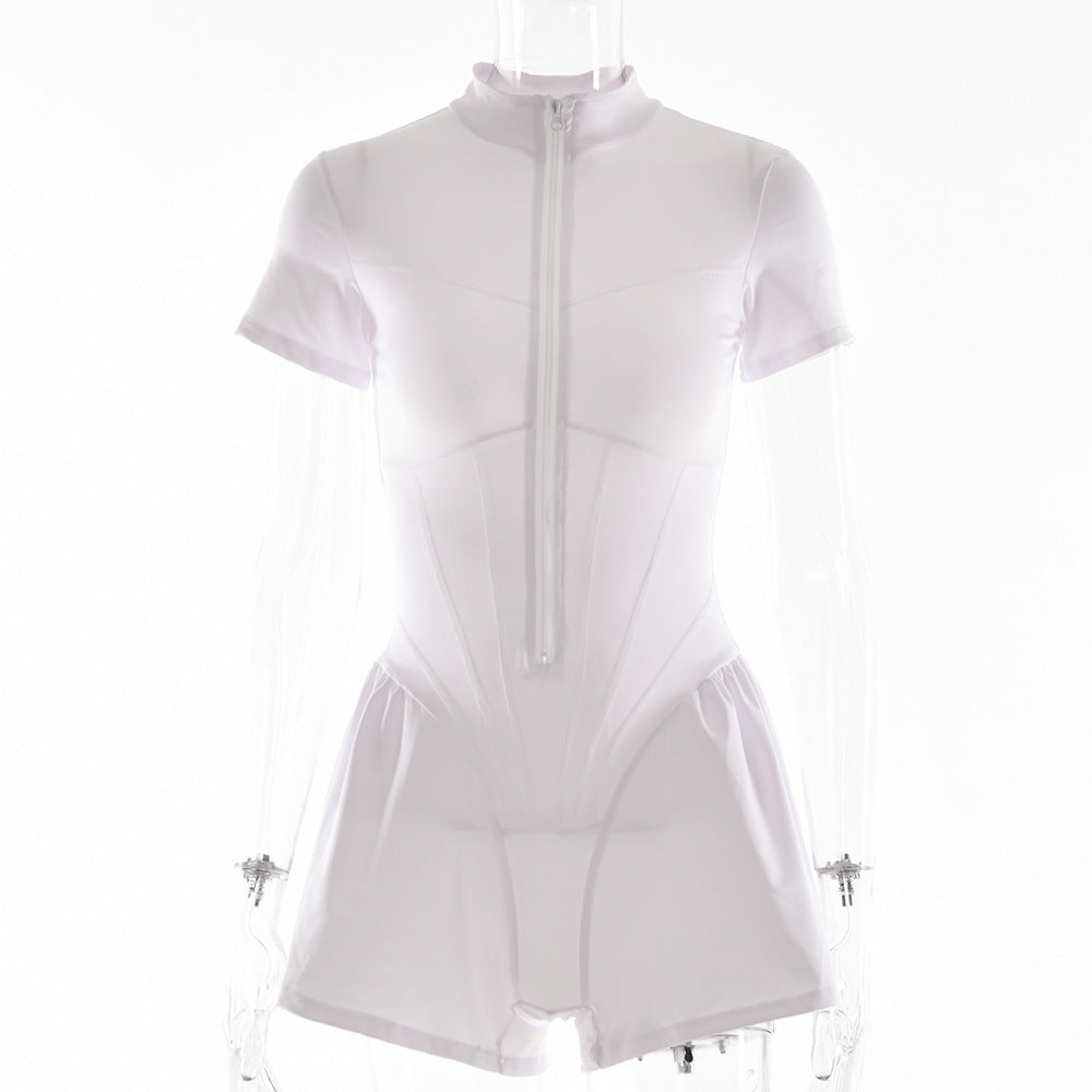 Sexy Elastic Women Basic Short Jumpsuits-Suits-White-S-Free Shipping Leatheretro