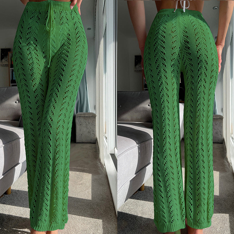 Leisure Hollow Out Knitted Summer Holiday Pants-Pants-Green-S-Free Shipping Leatheretro