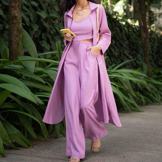 Fall Leisure Women Three Pieces Outfits-Two Pieces Suits-Light Purple-S-Free Shipping Leatheretro
