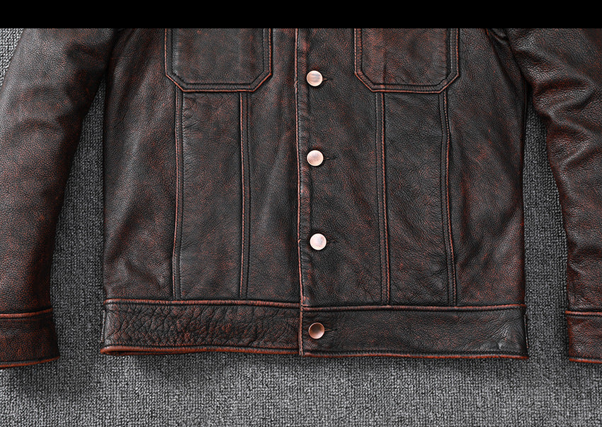 Vintage Cowhide Leather Overcoats Jackets for Men-Coats & Jackets-Brown-S-Free Shipping Leatheretro