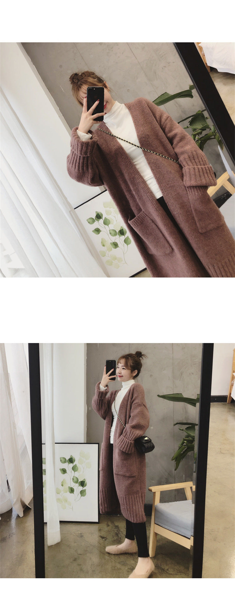 Casual Thick Long Knitted Cardigan Sweaters-Outerwear-Khaki-One Size-Free Shipping Leatheretro