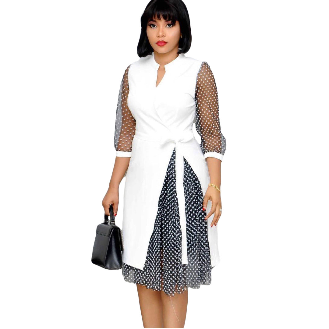 Fashion Dot Print Plus Sizes Women Dresses-Dresses-White-S-Free Shipping Leatheretro