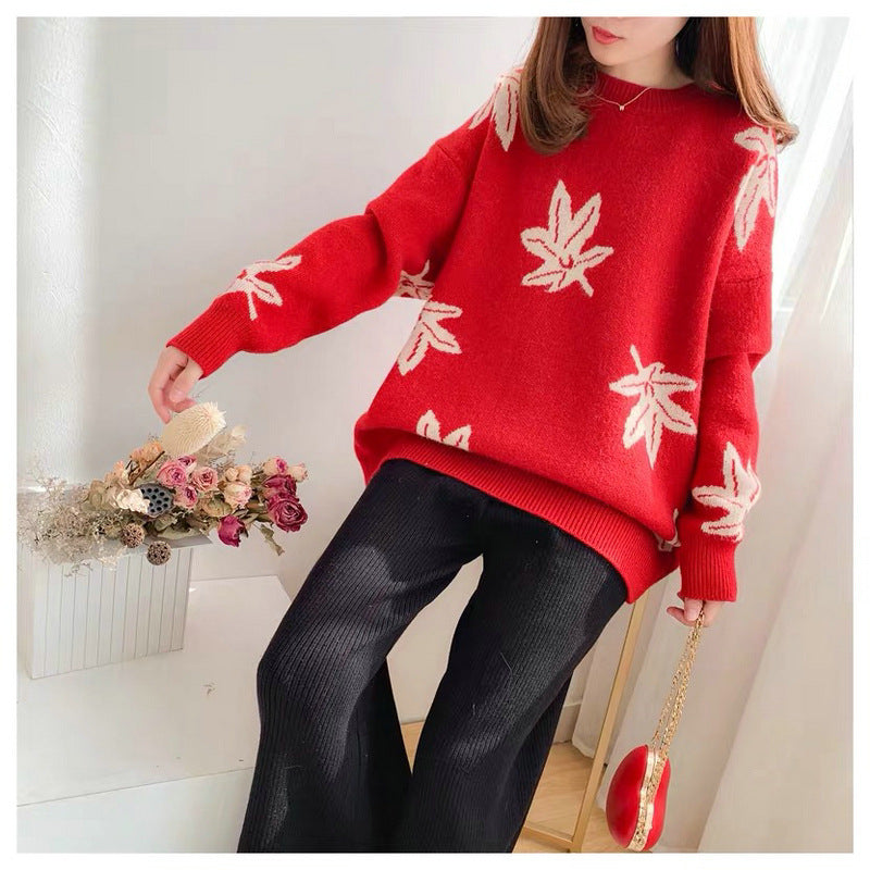 Casual Women Winter Knitted Pullover Sweaters-Shirts & Tops-Red-One Size-Free Shipping Leatheretro