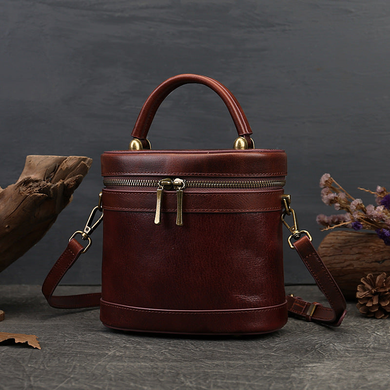 Casual Women Leather Shoulder Bucket Handbags 9182-Handbag & Wallet Accessories-Dark Brown-Free Shipping Leatheretro
