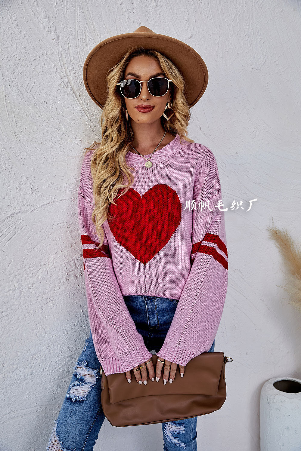 Casual Women Sweetheart Design Pullover Sweaters-Shirts & Tops-Pink-S-Free Shipping Leatheretro