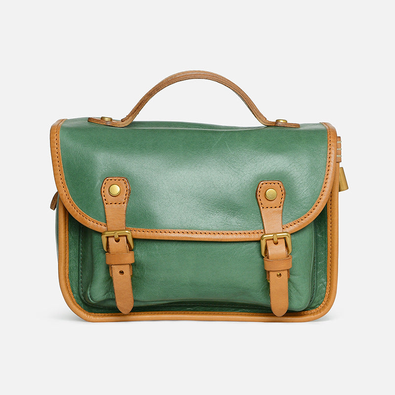 Handmade Veg Leather Cambridge Crossbody Bag 9033-Green-Free Shipping Leatheretro