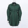 Vintage Long Sleeves Short Shirts Dresses-Dresses-Dark Green-S-Free Shipping Leatheretro