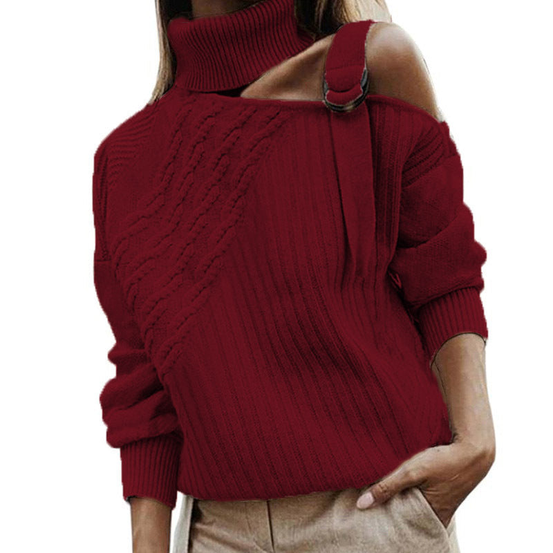 Casual Turtleneck Knitted Women Sweaters-Shirts & Tops-Wine Red-S-Free Shipping Leatheretro